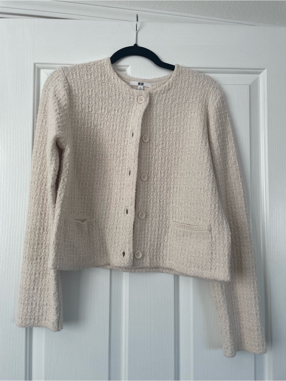 Uniqlo Cream Textured Button-Front Cardigan